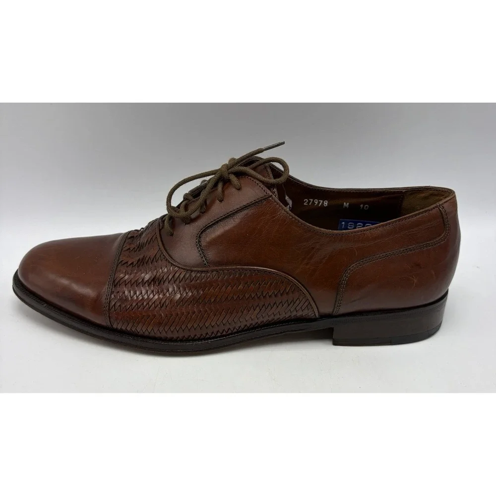 Bruno Magli Randy Shoe Mens 10 M Brown Leather Oxford Lace Up Italy Woven